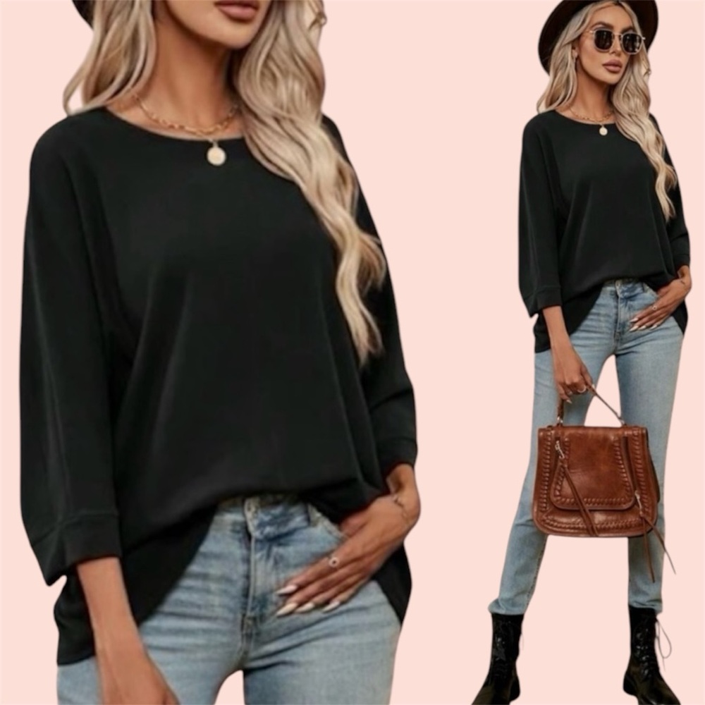 Oversized Batwing Top in Black